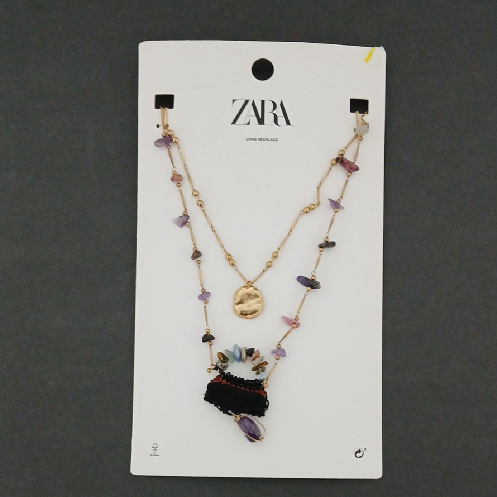 Zara Gold Tone, beads and knit 2 layer Necklace Set NEW